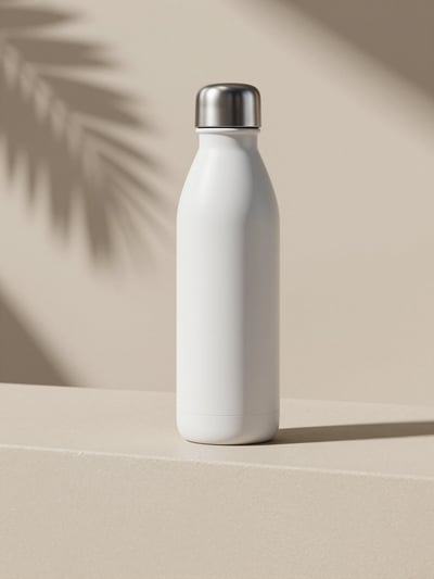 Modern White Water Bottle with Silver Cap