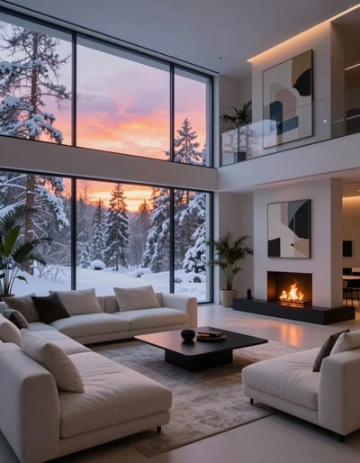 Modern Winter Retreat Living Room