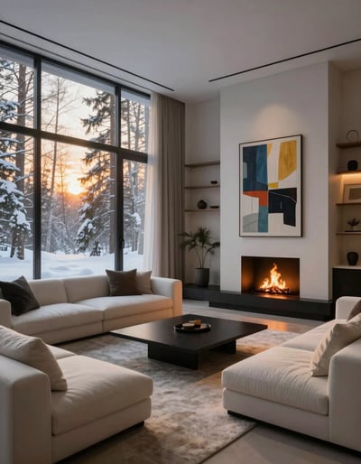 Modern Winter Retreat Living Room