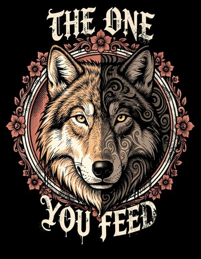 Monochromatic Pop Art Wolf Banner with Gothic Typography for Symbolic Sticker and Print Design