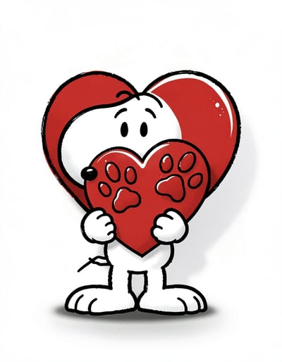 Pop Art Snoopy Banner with Heart and Paw Prints – Bold Sticker and Logo Design