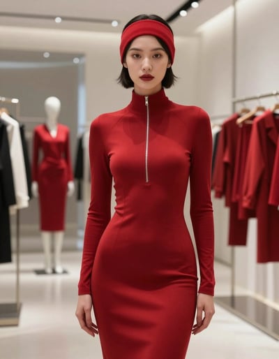 Red Zipper Dress Fashion Editorial