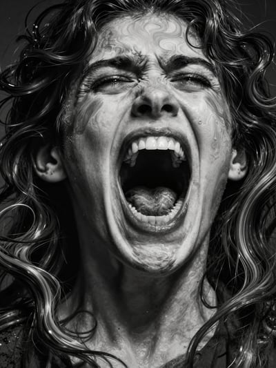 Screaming Face Surrounded by Swirling Patterns