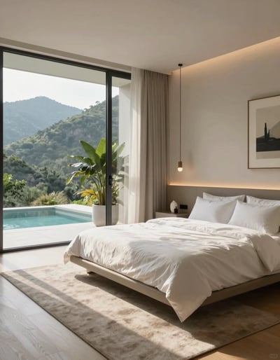 Serene Modern Bedroom with Mountain View