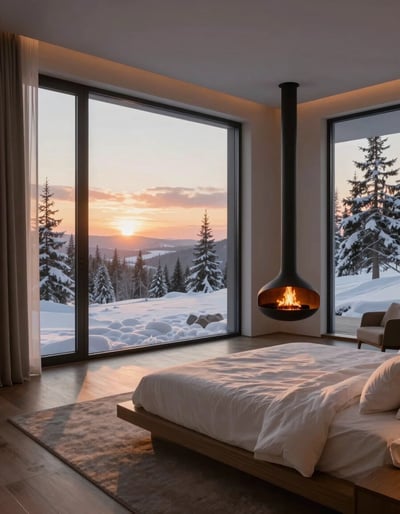 Serene Snowy Bedroom Retreat