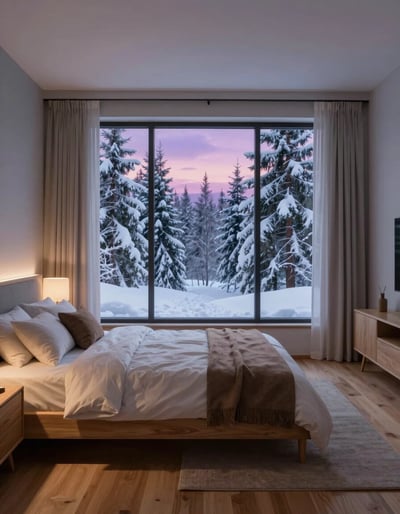 Serene Snowy Bedroom Retreat