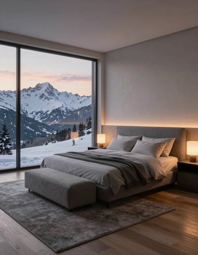 Serene Snowy Mountain Retreat Bedroom