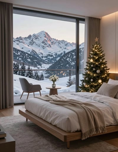 Serene Snowy Mountain Retreat Bedroom