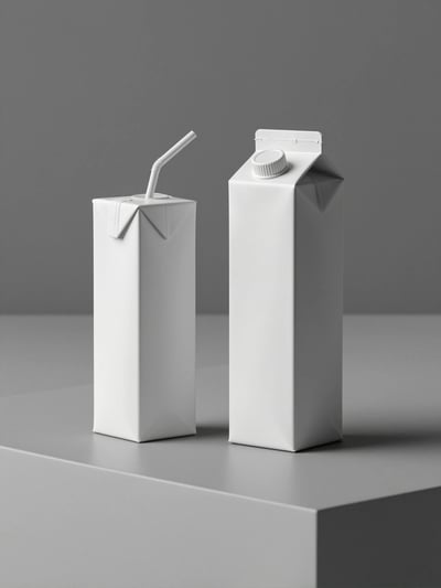 Sleek White Beverage Cartons with Straw and Flap Details