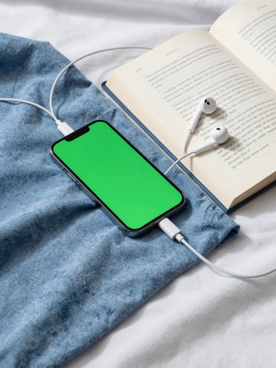 Smartphone and Earbuds on Tie-Dye Cloth