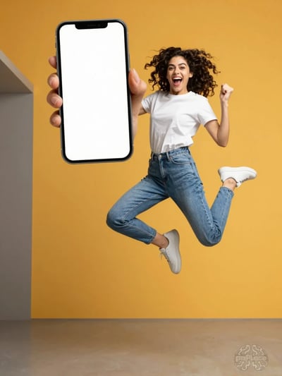 Smartphone Mockup with Joyful Woman