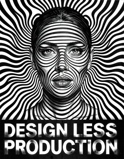 Striking Black and White Optical Illusion Woman Face Sticker and Logo Design with Radiating Stripes