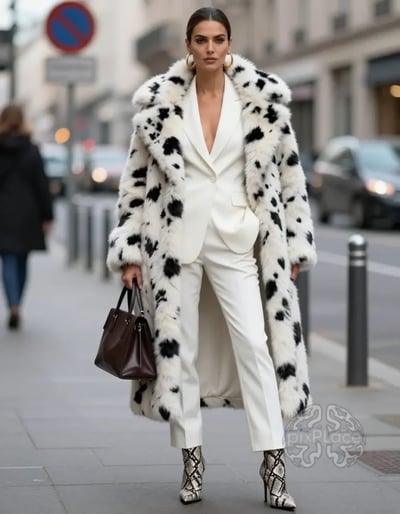 Urban Chic with Cow Print Fur Coat