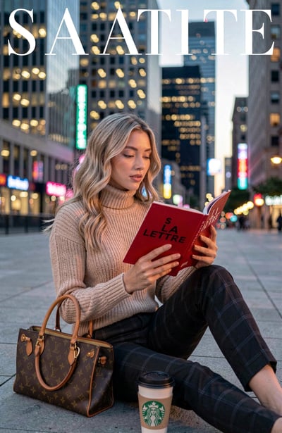 Urban Elegance: Beige Turtleneck and Plaid Trousers