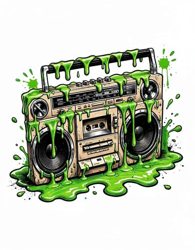 Vibrant Green Goo Dripping Boombox Marker Illustration for Sticker and Poster Design