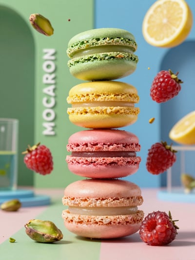 Vibrant Macaron Stack with Fresh Ingredients