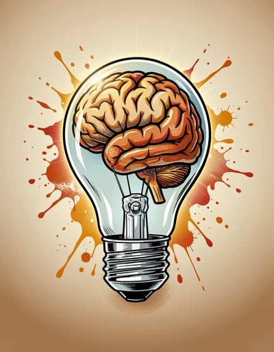 Vibrant Pop Art Light Bulb Brain Banner Illustrative Graphic Design