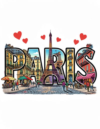 Vibrant Pop Art Paris Banner Featuring Iconic Buildings and Eiffel Tower