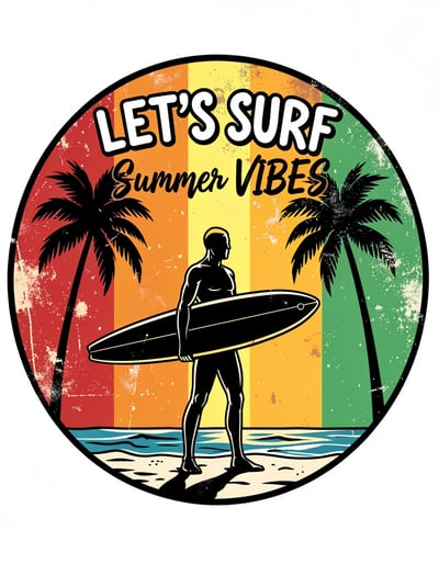 Vibrant Pop Art Surfer Banner with Bold Typography and Distressed Texture