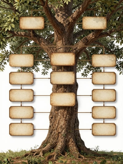 Vintage Family Tree Illustration with Blank Labels