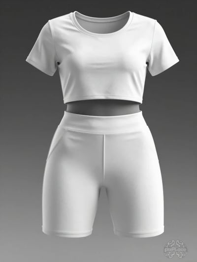 White Athletic Crop Top and Shorts Mockup