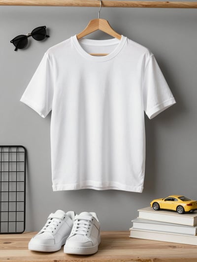 White Crew-Neck T-Shirt with Minimalist Accessories