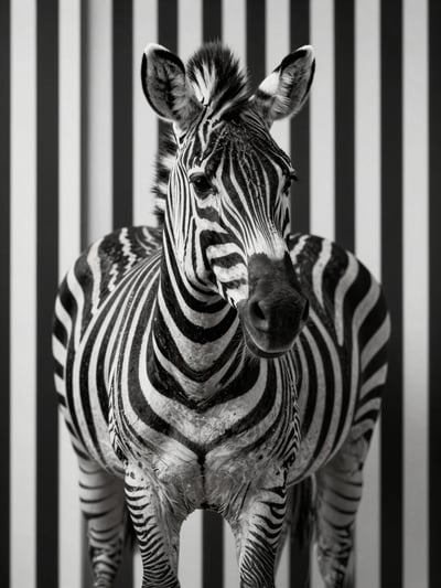 Zebra Emerging from Striped Background