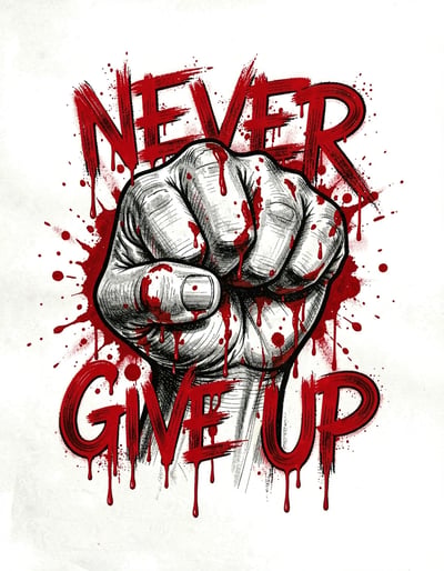Bold Street Art Style Clenched Fist with NEVER GIVE UP Graffiti Sticker Design