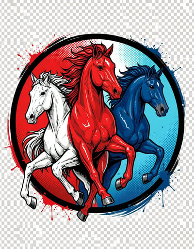 Dynamic Pop Art Horses Banner in Patriotic Colors with Bold Marker Illustration