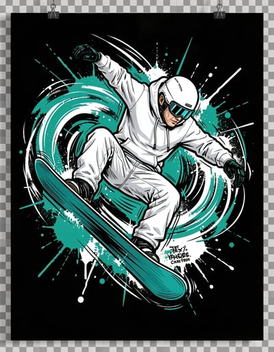 Dynamic Pop Art Snowboarder Banner with Bold Graphic Lines and Vibrant Colors