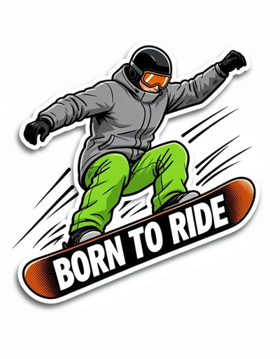 Dynamic Pop Art Snowboarder Sticker Design Born To Ride Graphic