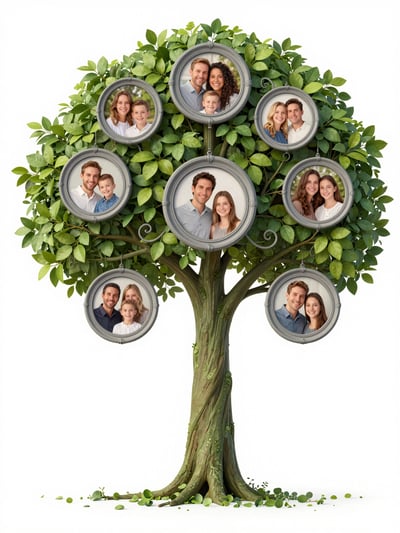 Family Tree with Seven Circular Frames