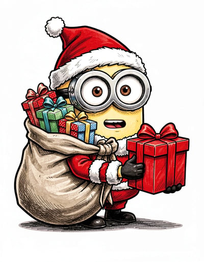 Festive Pop Art Minion Santa Claus Watercolor Banner Illustration