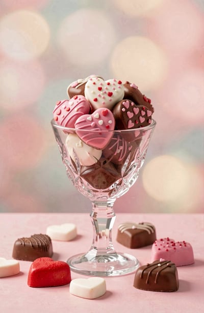Luxury Heart-Shaped Chocolates in Crystal Goblet