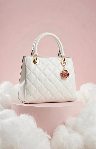 Luxury White Leather Handbag with Rose Gold Accents