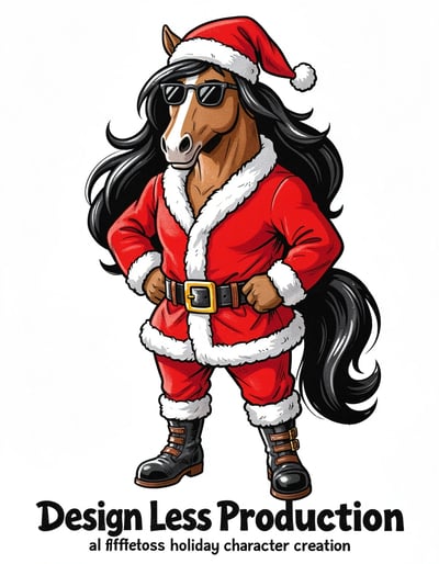 Modern Cartoon Horse Santa Claus Pop Art Sticker Design with Bold Marker Illustration