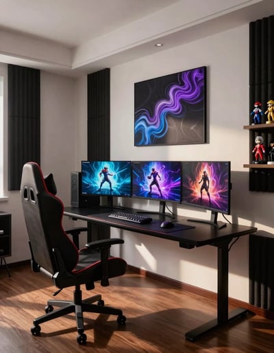 Modern Gaming Room with Sleek Desk and Futuristic Decor