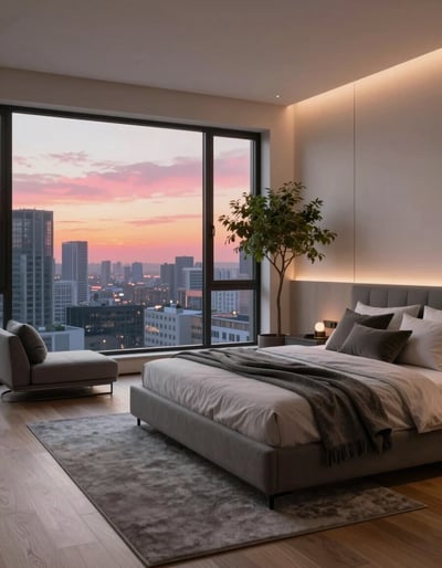 Modern Luxury Bedroom with City View