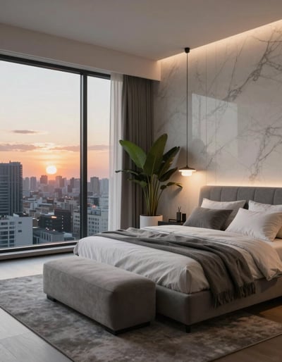 Modern Minimalist Bedroom with City View