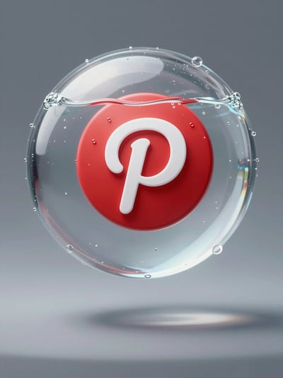 Pinterest Logo in Transparent Water Sphere