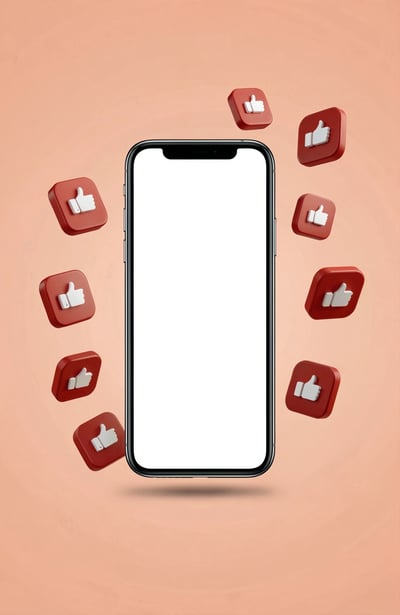 Smartphone with Floating Social Media Like Icons