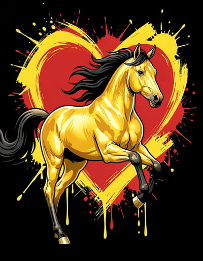Vibrant Golden Horse Pop Art Sticker and Poster Design with Dynamic Brush Strokes