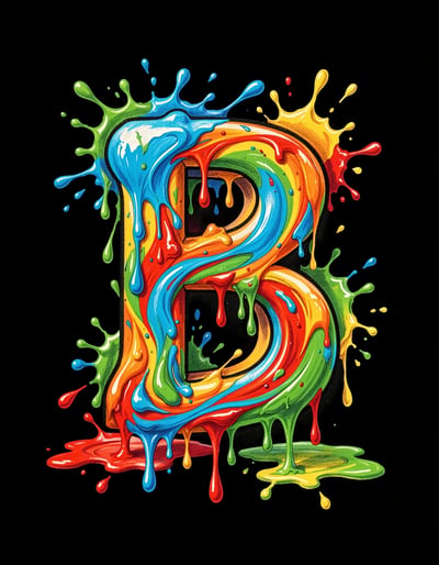 Vibrant Graffiti-Inspired Number B Pop Art Banner with Dynamic Paint Splatters