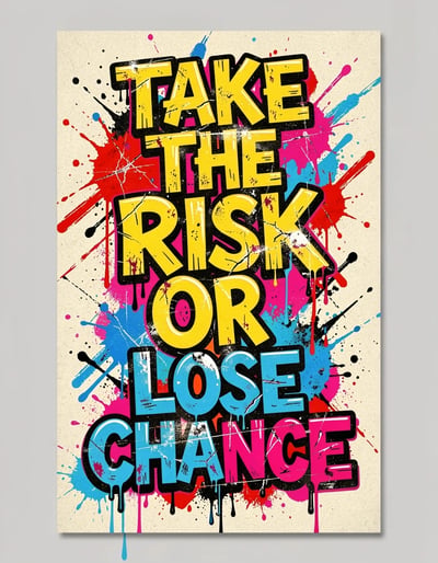 Vibrant Pop Art Graffiti Banner TAKE THE RISK OR LOSE CHANCE Motivational Sticker Design