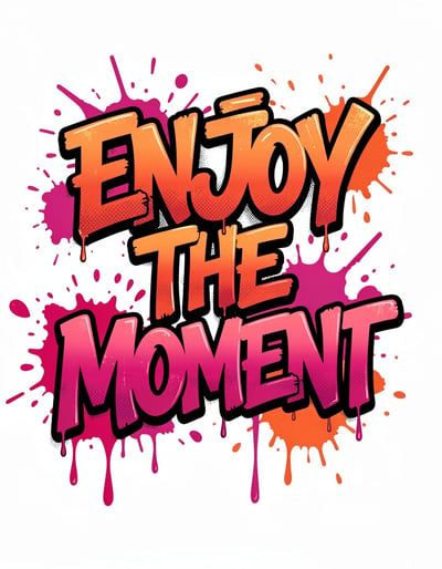 Vibrant Pop Art Graffiti Banner ENJOY THE MOMENT with Orange-Pink Gradient