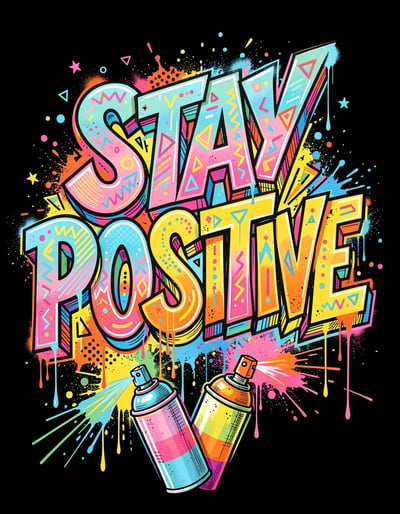Vibrant Pop Art STAY POSITIVE Graffiti Banner with Colorful Marker Illustrations