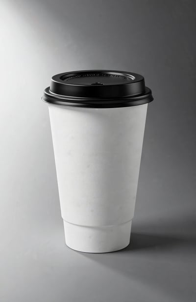 White Disposable Coffee Cup with Black Lid