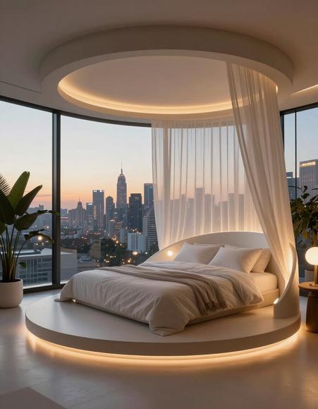 Futuristic Luxury Bedroom Oasis – AI Creative Platform