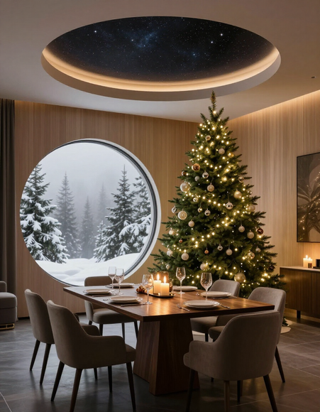 Modern Winter Wonderland Dining Room – AI Creative Platform