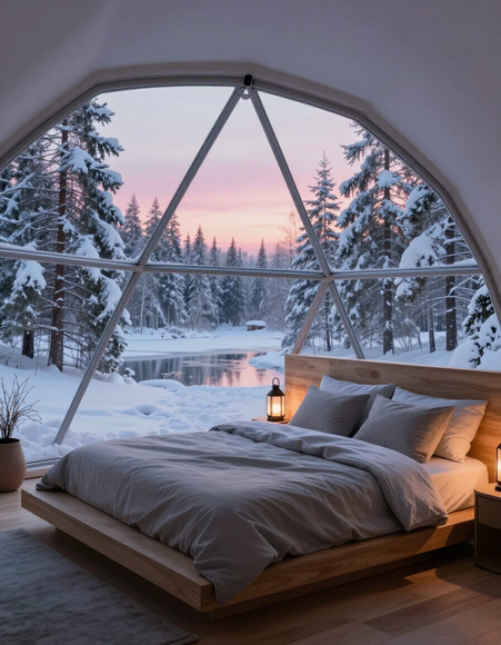 Serene Geodesic Dome Bedroom – AI Creative Platform